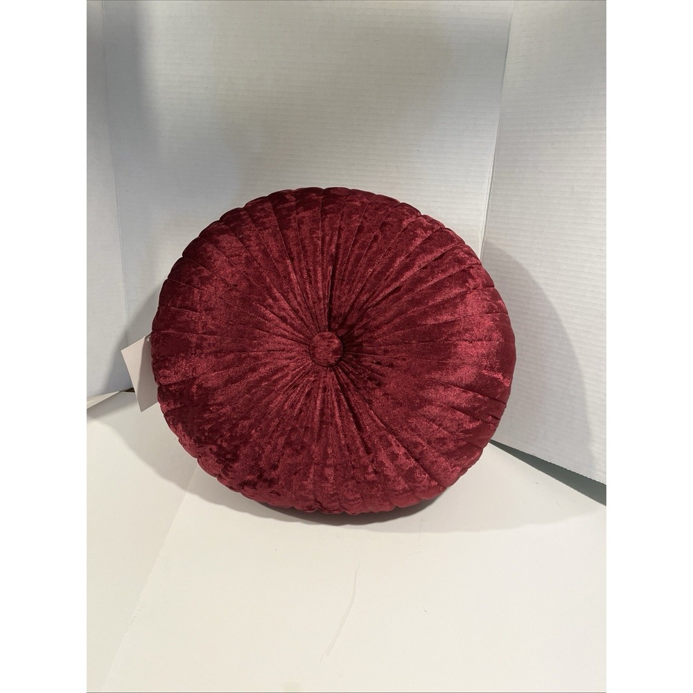 Dark Red Plain Round Velvet Throw Pillow